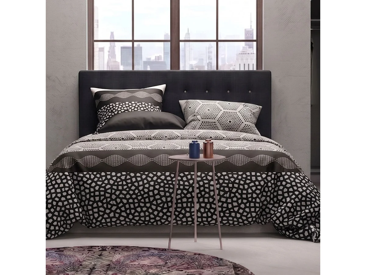 Parure housse de couette 240x220cm + 2 taies motif graphique gris perle et noir 100% coton - NAZIM