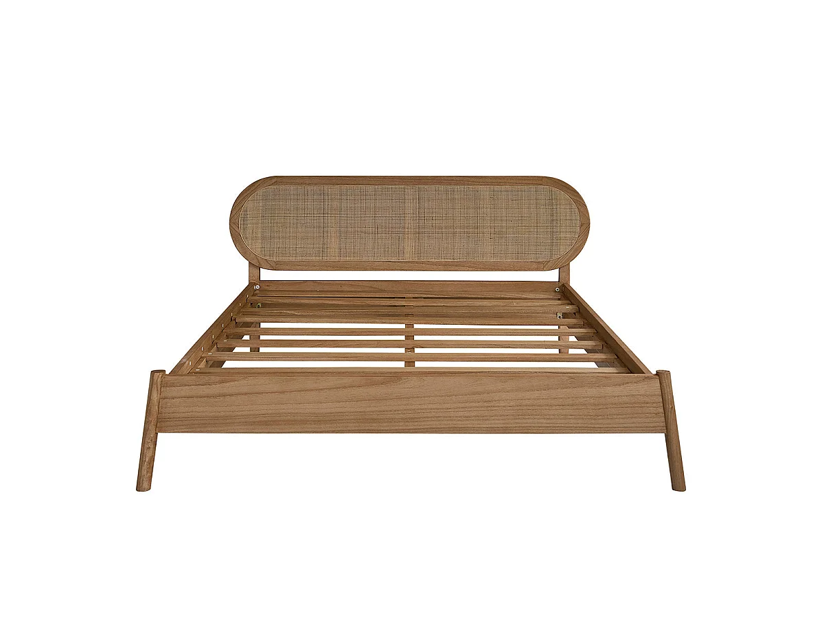 Lit en bois de mindi et cannage 180 cm avec sommier