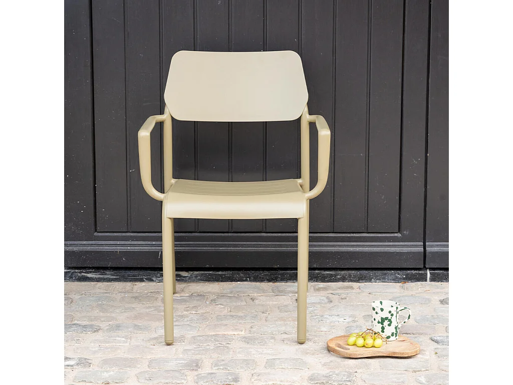Fauteuil de jardin en aluminium Kaki clair avec coussin Beige chiné HAVANA