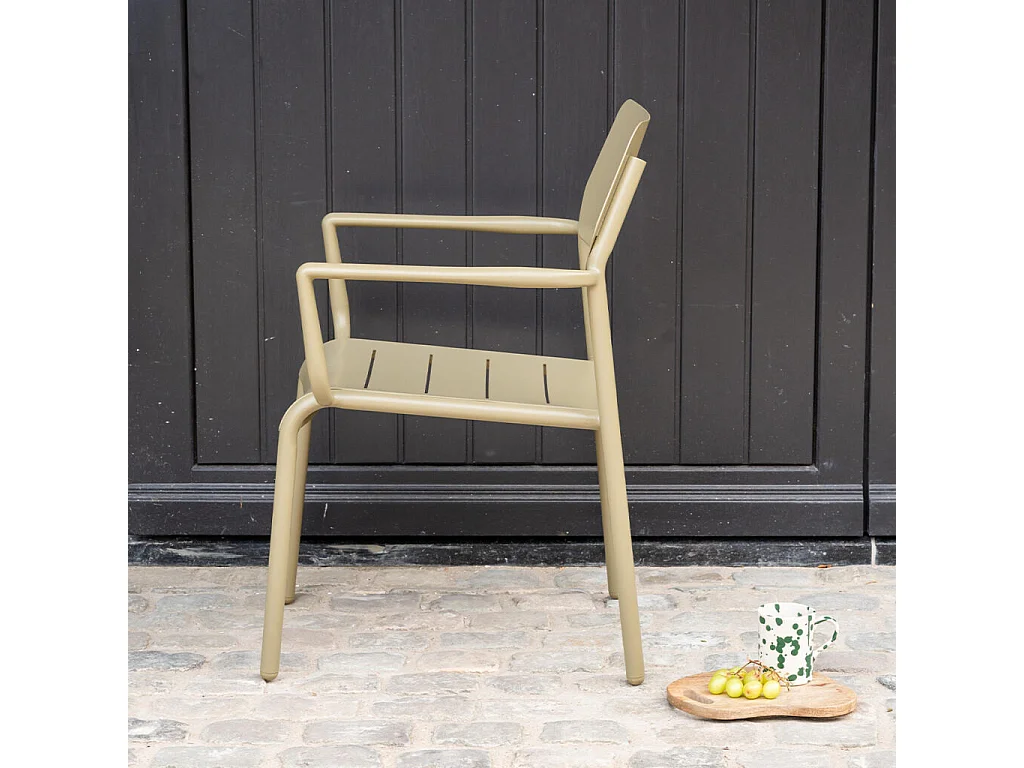 Fauteuil de jardin en aluminium Kaki clair avec coussin Beige chiné HAVANA