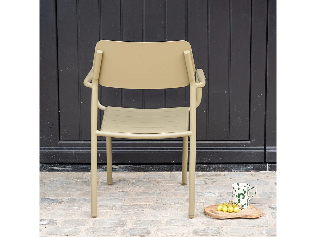 Fauteuil de jardin en aluminium Kaki clair avec coussin Beige chiné HAVANA