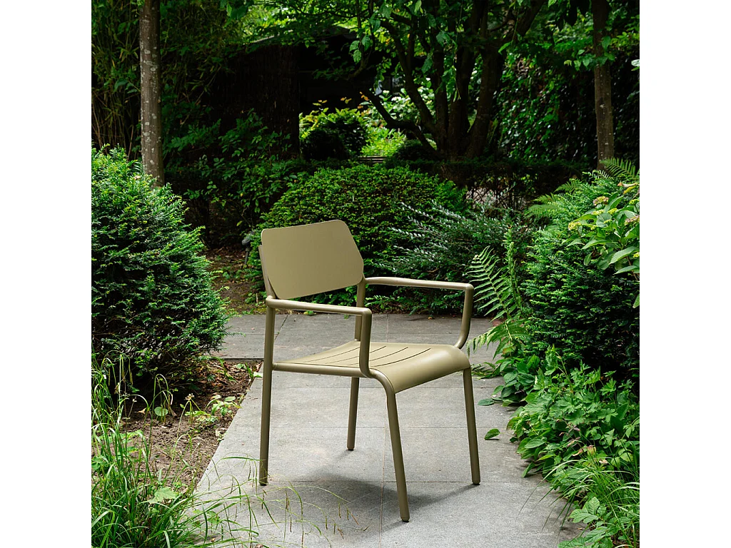 Fauteuil de jardin en aluminium Kaki clair avec coussin Beige chiné HAVANA