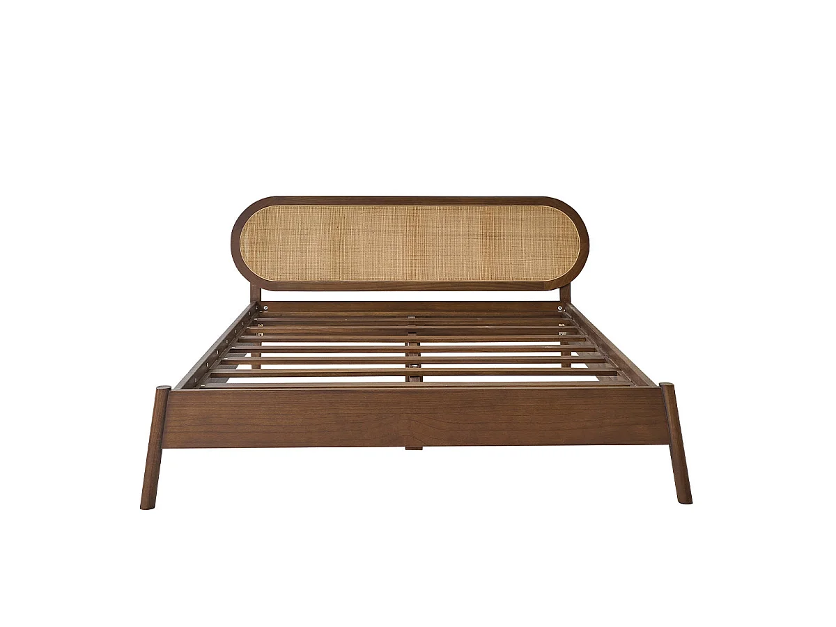 Cama de madera de mindi y mimbre de 180 cm con somier