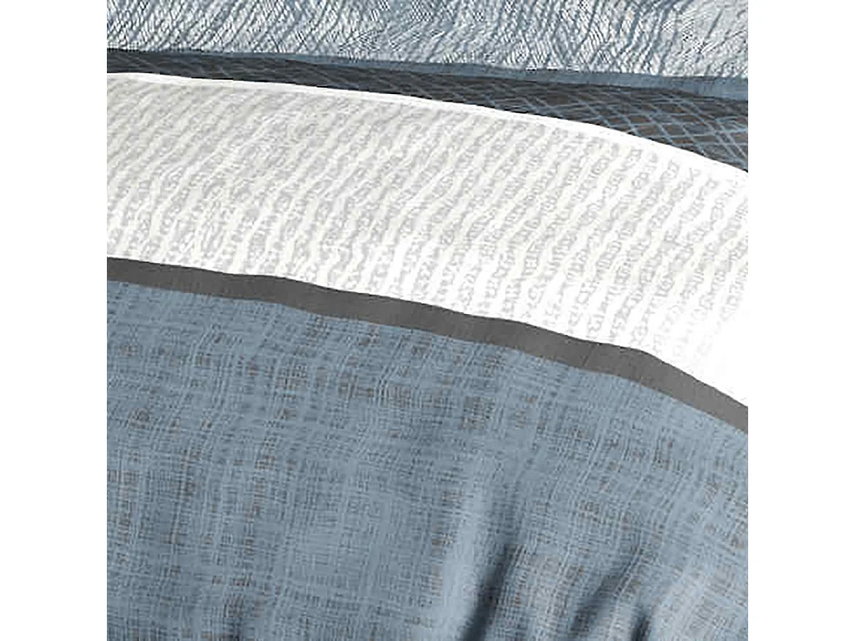 Parure housse de couette 240x220cm + 2 taies motif graphique bleu et gris 100% coton - ENEZIA