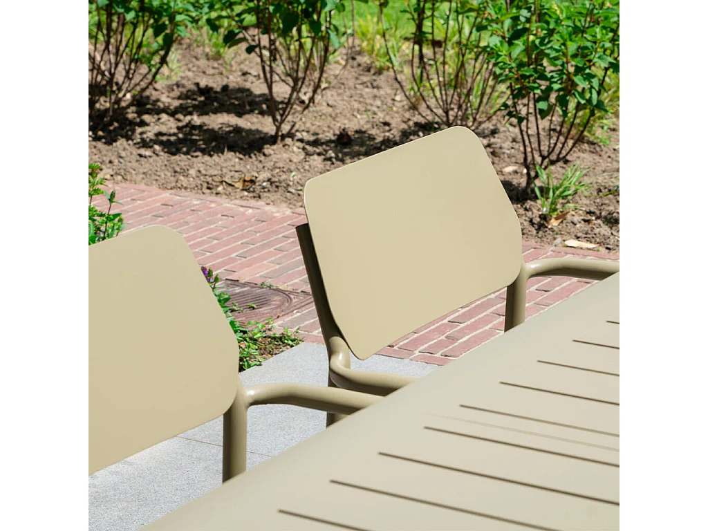Ensemble de jardin extensible 6/10p en aluminium Kaki clair 8 fauteuils et coussin Beige chiné HAVANA