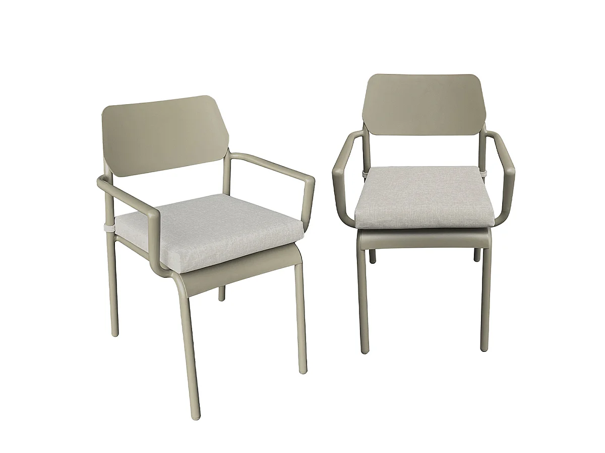 Lot de 2 fauteuils de jardin en aluminium Kaki clair avec coussins Beige chiné HAVANA