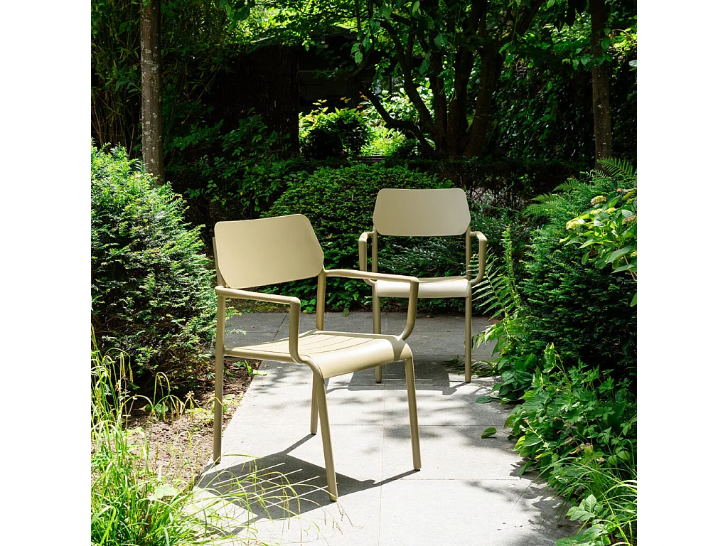 Lot de 2 fauteuils de jardin en aluminium Kaki clair avec coussins Beige chiné HAVANA