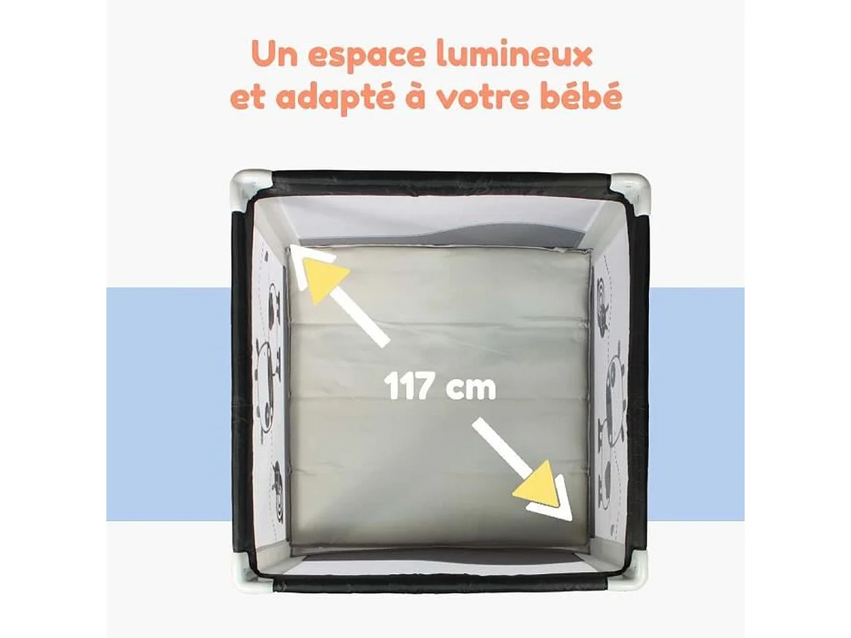 Parc bébé pliable BAMBISOL 90 x 90 cm avec rehausse et sac de transport