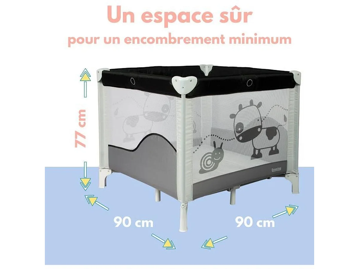 Parc bébé pliable BAMBISOL 90 x 90 cm avec rehausse et sac de transport