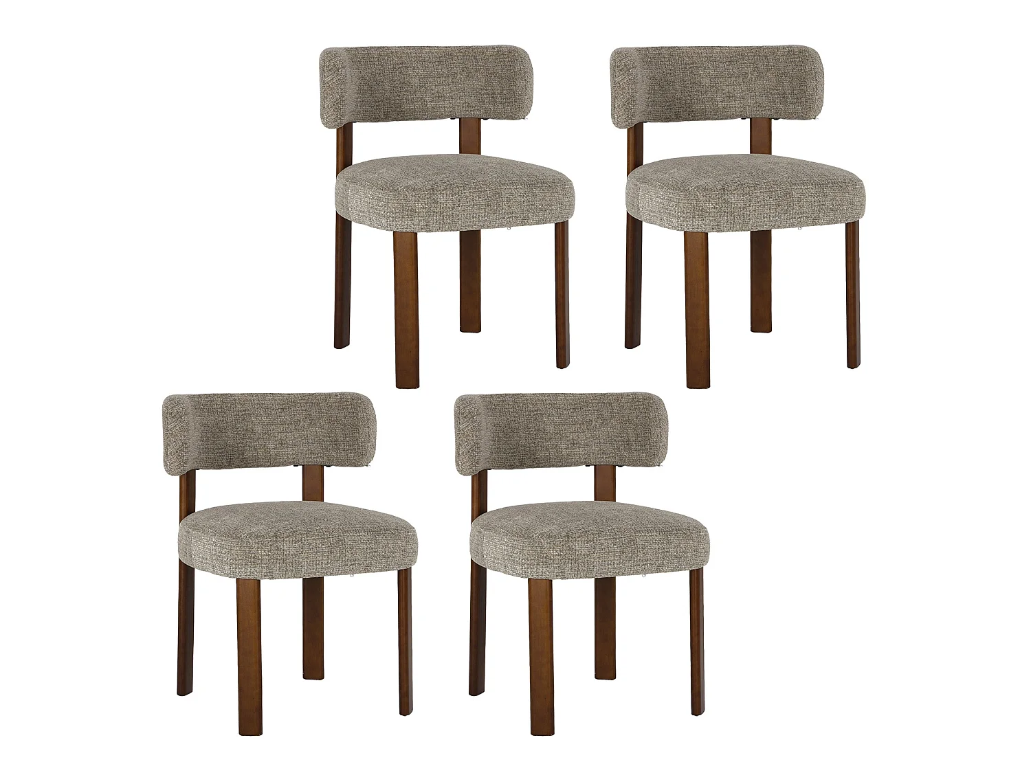 Lot de 4 chaises de salle à manger en bois massif marron SMARTUE, tissu bouclé, dossier incurvé