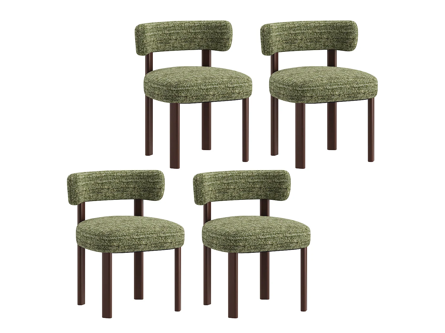 Lot de 4 chaises de salle à manger en bois massif vert SMARTUE, tissu bouclé, dossier incurvé