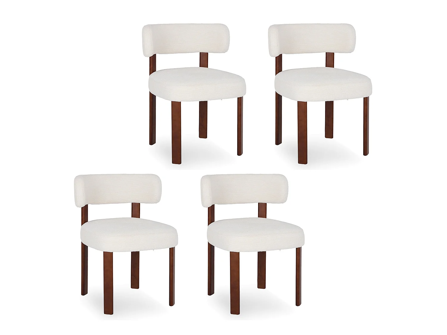 Lot de 4 chaises de salle à manger en bois massif beige SMARTUE, tissu bouclé, dossier incurvé