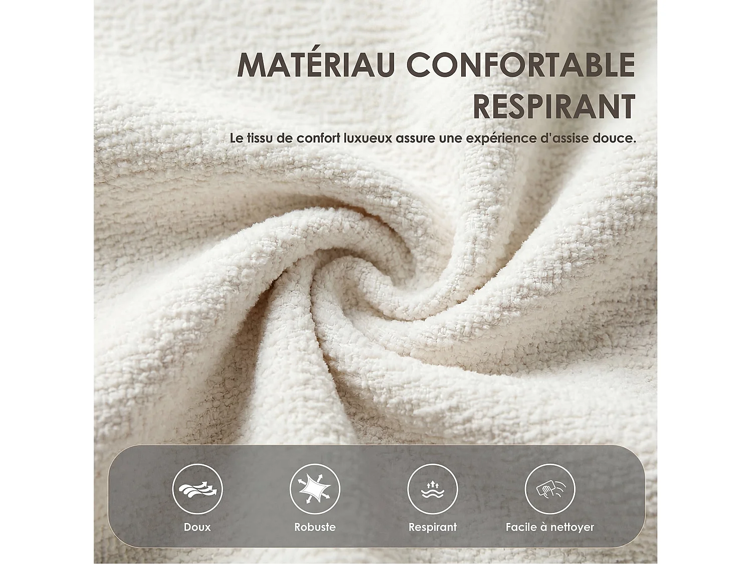 Lot de 4 chaises de salle à manger en bois massif beige SMARTUE, tissu bouclé, dossier incurvé