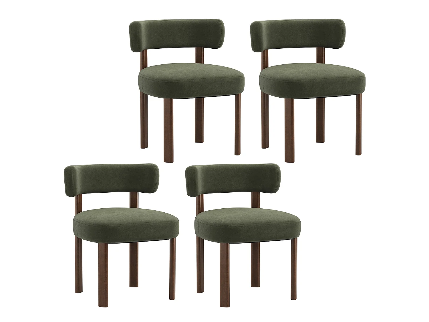 Lot de 4 chaises de salle à manger en bois massif vert SMARTUE, tissu velours, dossier incurvé