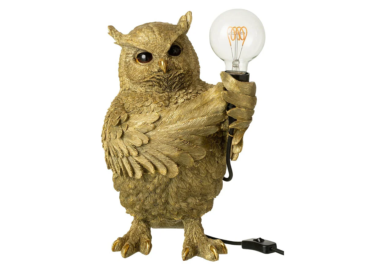 Lampe à Poser en Résine "Hibou" 37cm Doré