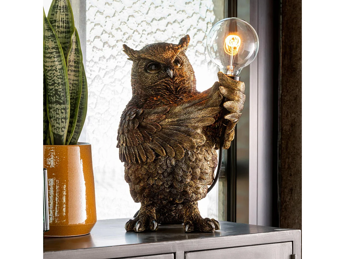 Lampe à Poser en Résine "Hibou" 37cm Doré