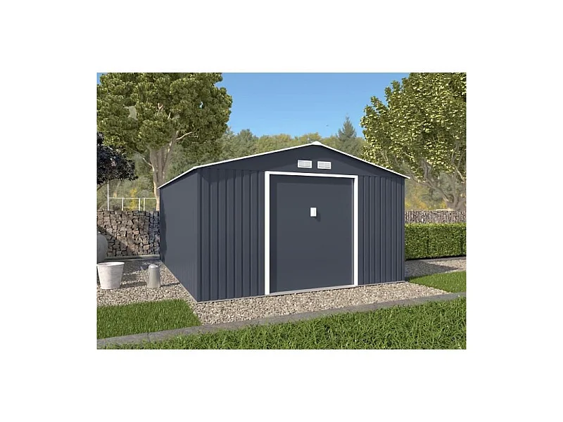 Abri de jardin en métal 15,16 m² - Kit d'ancrage inclus - Gris anthracite