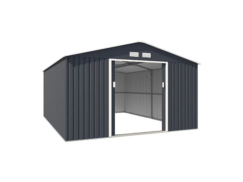 Abri de jardin en métal 15,16 m² - Kit d'ancrage inclus - Gris anthracite