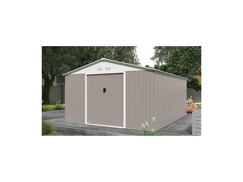 Abri de jardin en métal 15,16 m² - Kit d'ancrage inclus - Taupe
