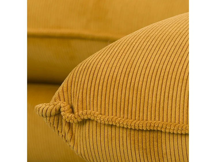 Canapé d'angle droit Luna, 3 places plus méridienne + deux coussins décoratifs, jaune
