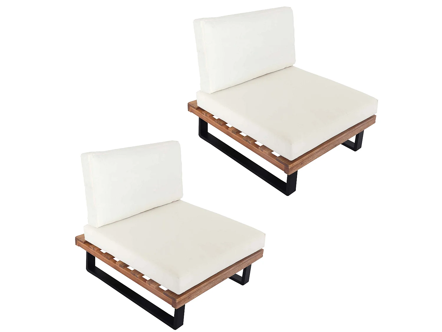 Fauteuils lounge MCW-H54 (lot de 2),  brun clair, rembourrage blanc crème
