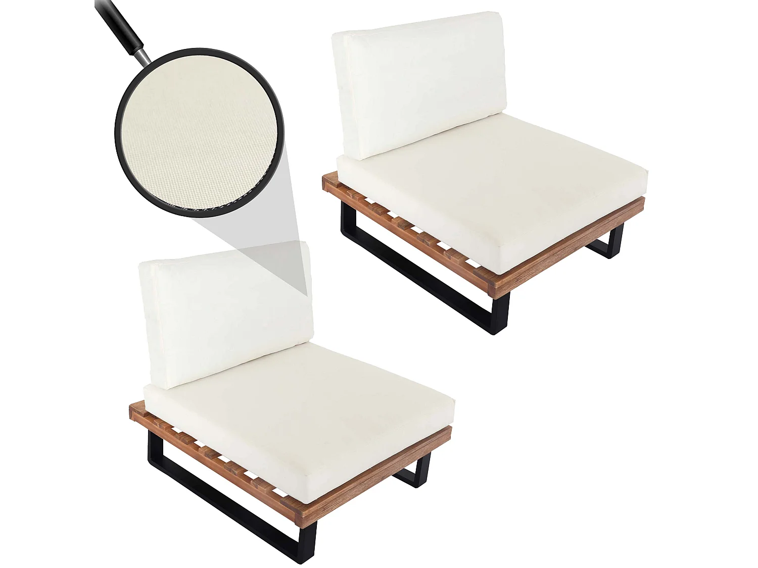 Fauteuils lounge MCW-H54 (lot de 2),  brun clair, rembourrage blanc crème