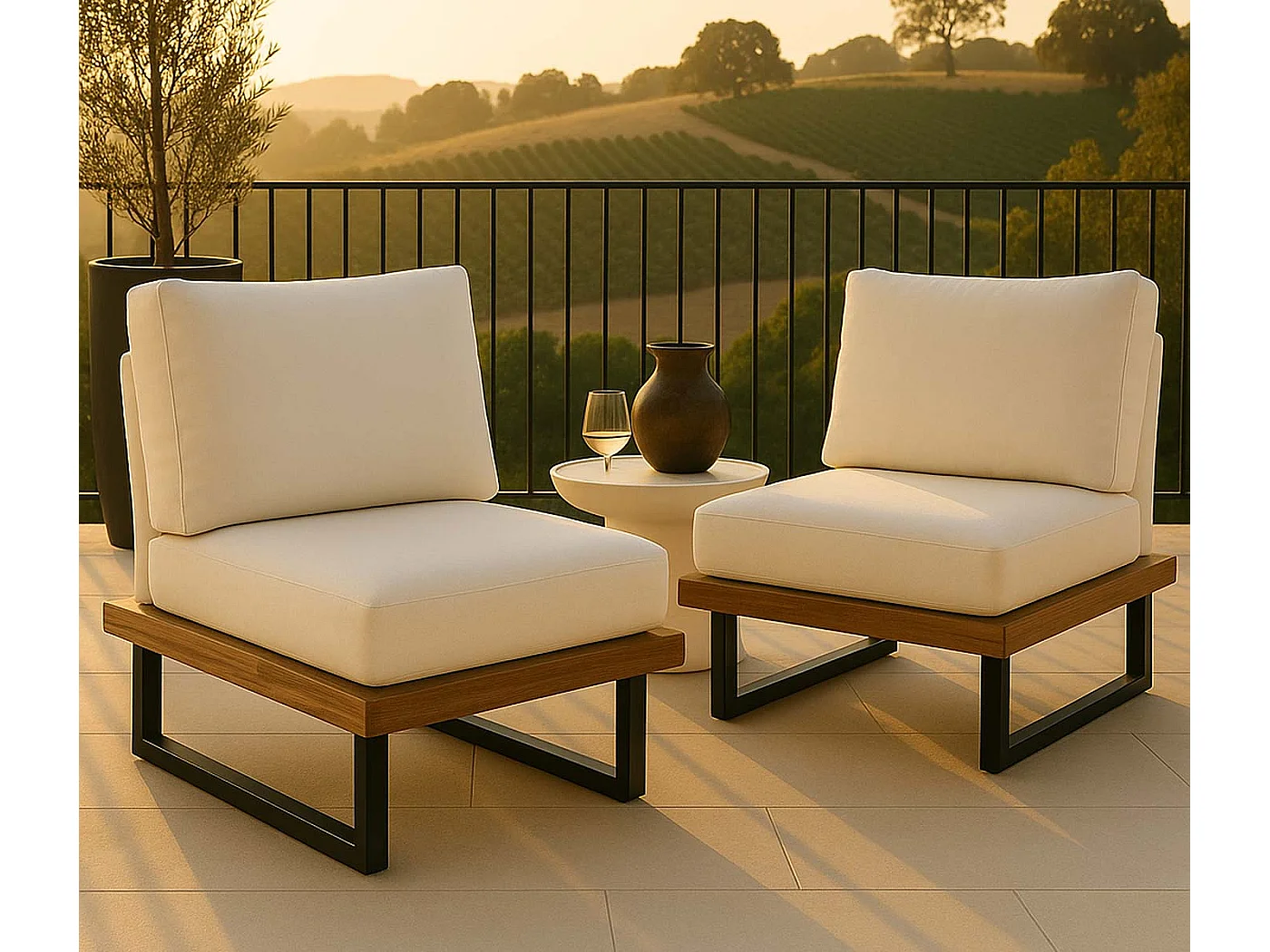 Fauteuils lounge MCW-H54 (lot de 2),  brun clair, rembourrage blanc crème