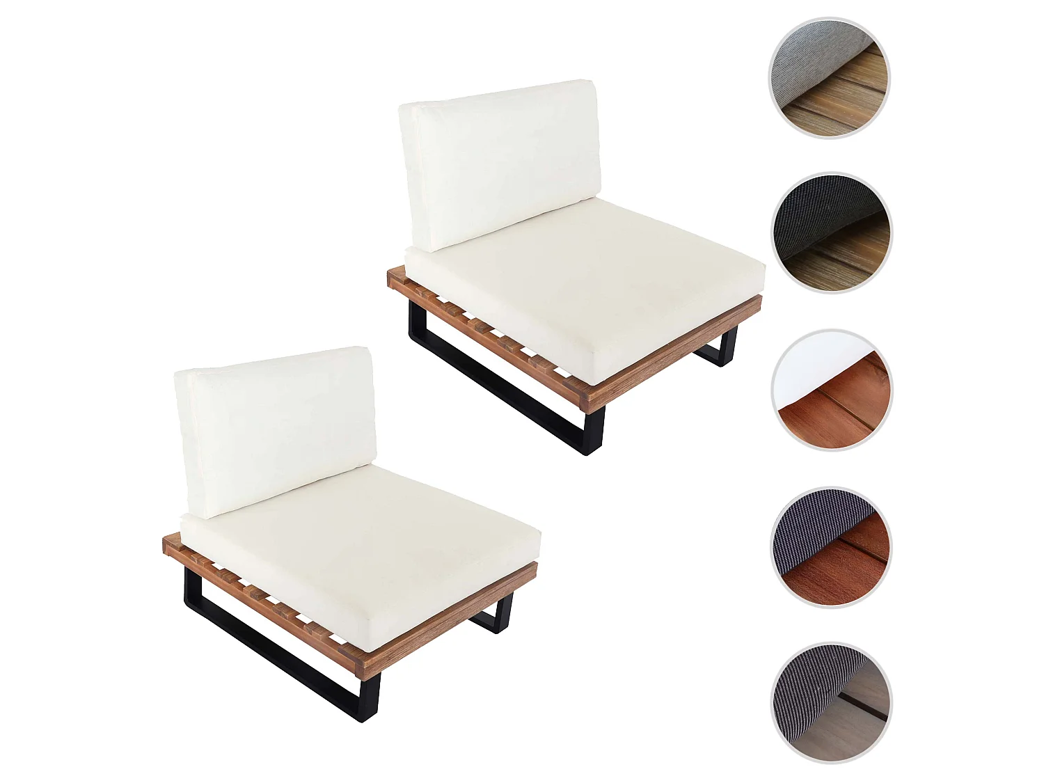 Fauteuils lounge MCW-H54 (lot de 2),  brun clair, rembourrage blanc crème