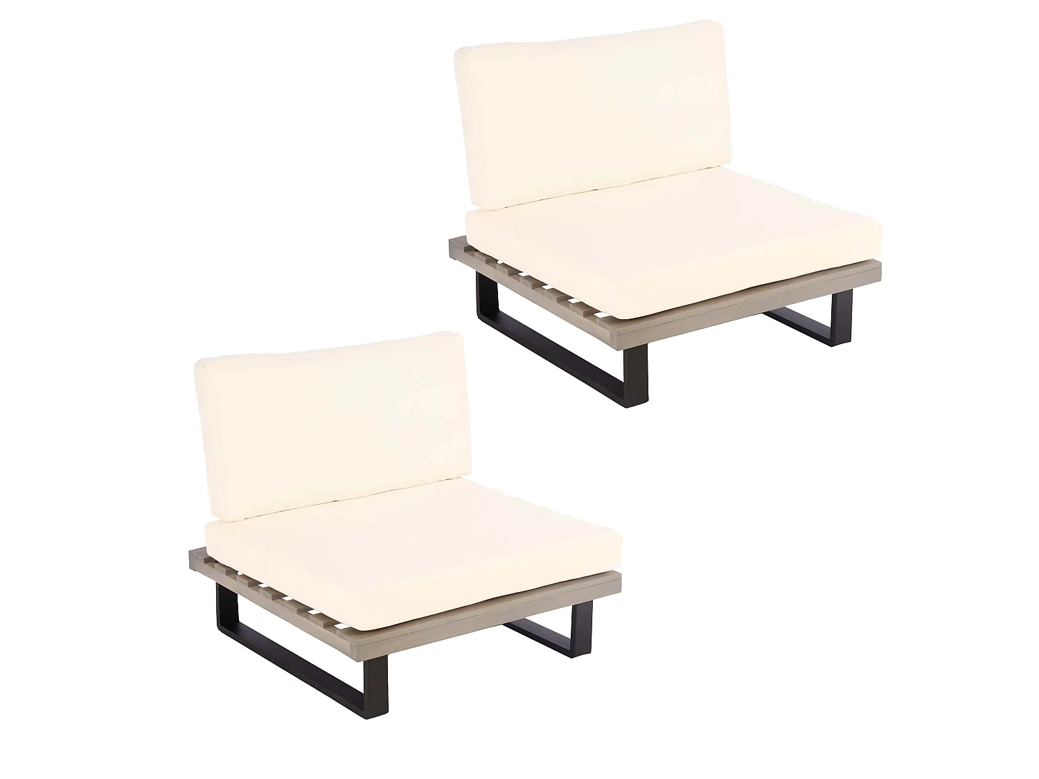 Fauteuils lounge MCW-H54 (lot de 2),  gris, rembourrage blanc crème