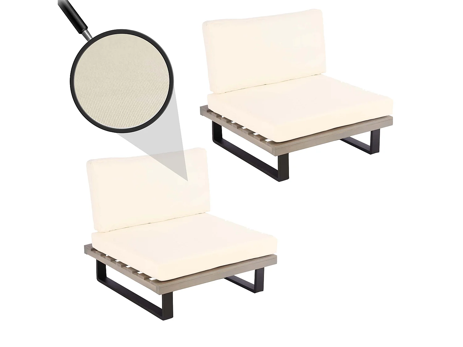 Fauteuils lounge MCW-H54 (lot de 2),  gris, rembourrage blanc crème