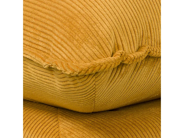 Canapé d'angle gauche Luna, 3 places plus méridienne + deux coussins décoratifs, jaune