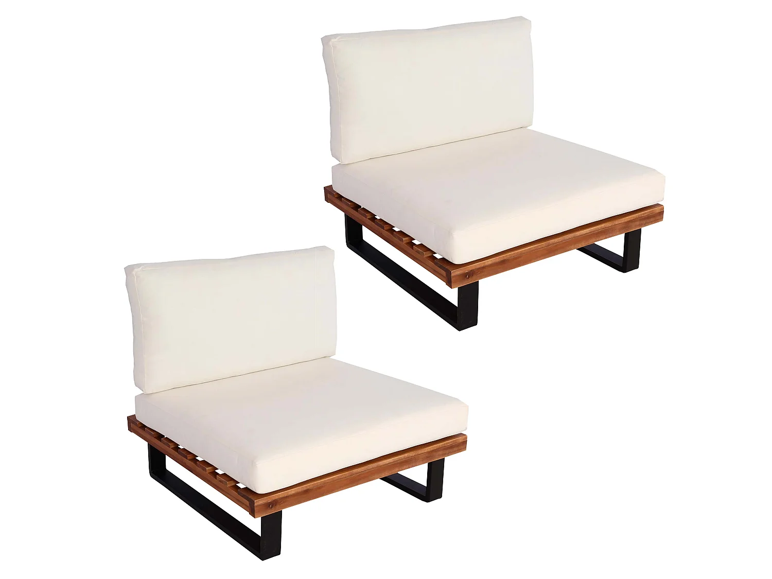 Fauteuils lounge MCW-H54 (lot de 2),  marron, rembourrage blanc crème