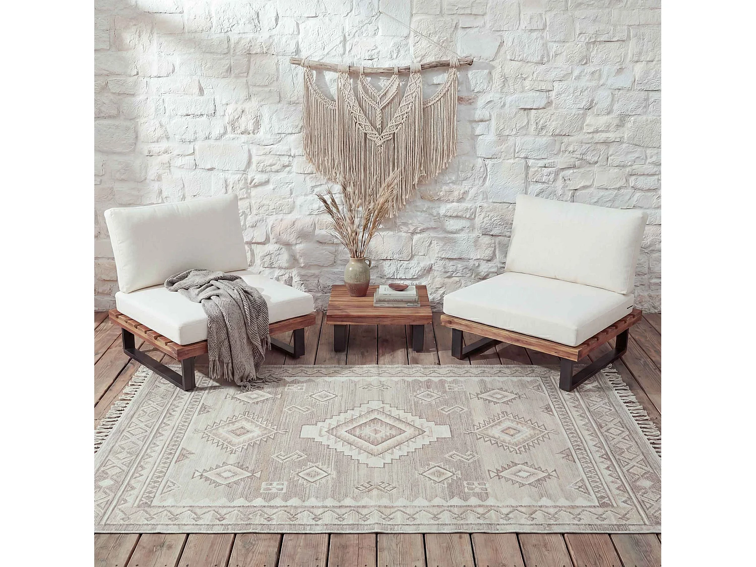 Fauteuils lounge MCW-H54 (lot de 2),  marron, rembourrage blanc crème