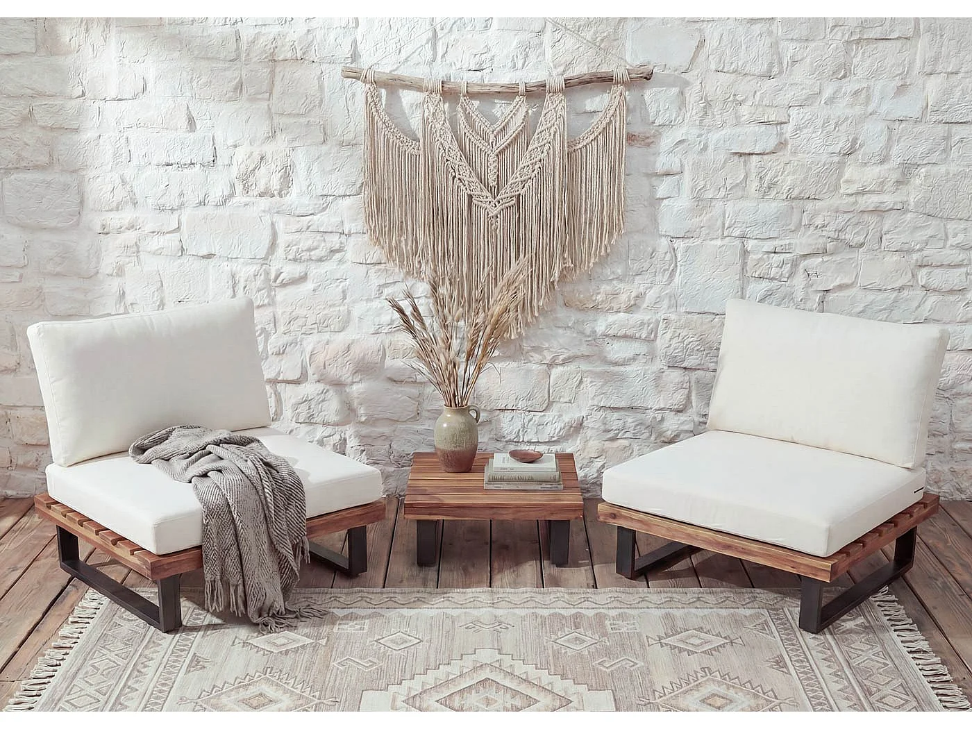 Fauteuils lounge MCW-H54 (lot de 2),  marron, rembourrage blanc crème