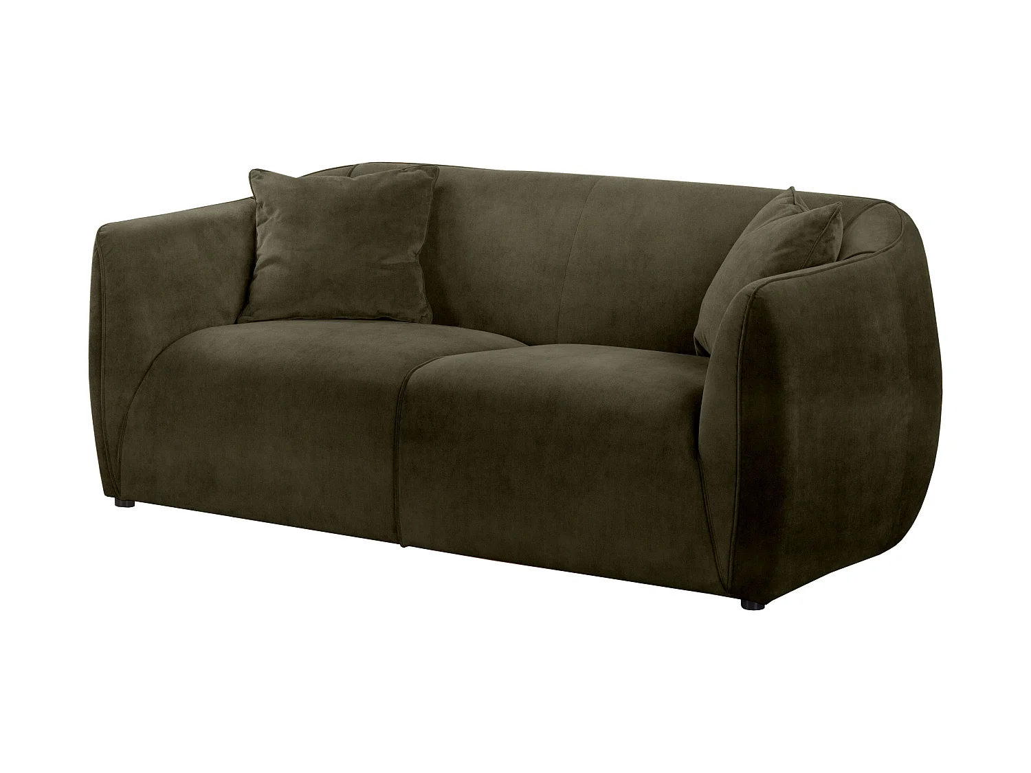 Canapé 3 places Nube + deux coussins décoratifs, vert foncé