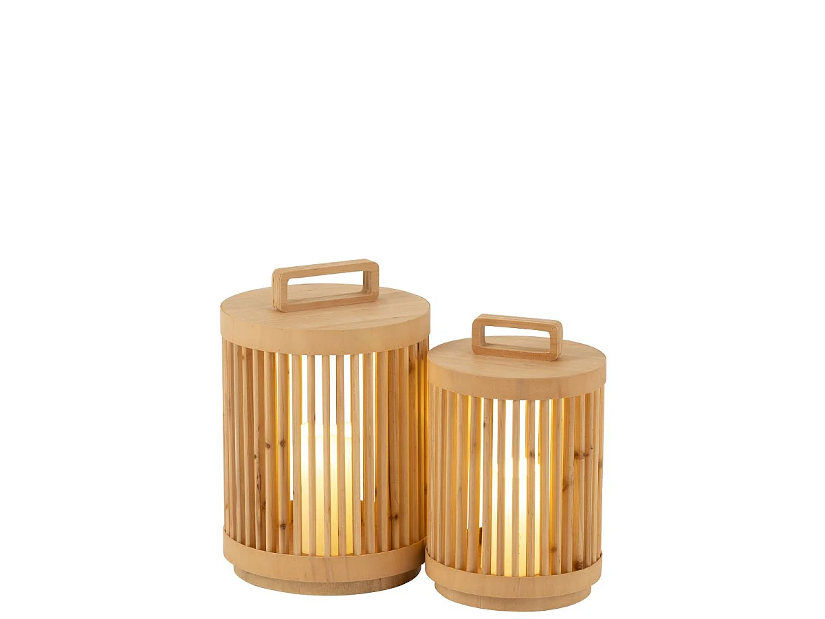 Lampe à Poser à LED en Bois "Cylindrique" 32cm Naturel