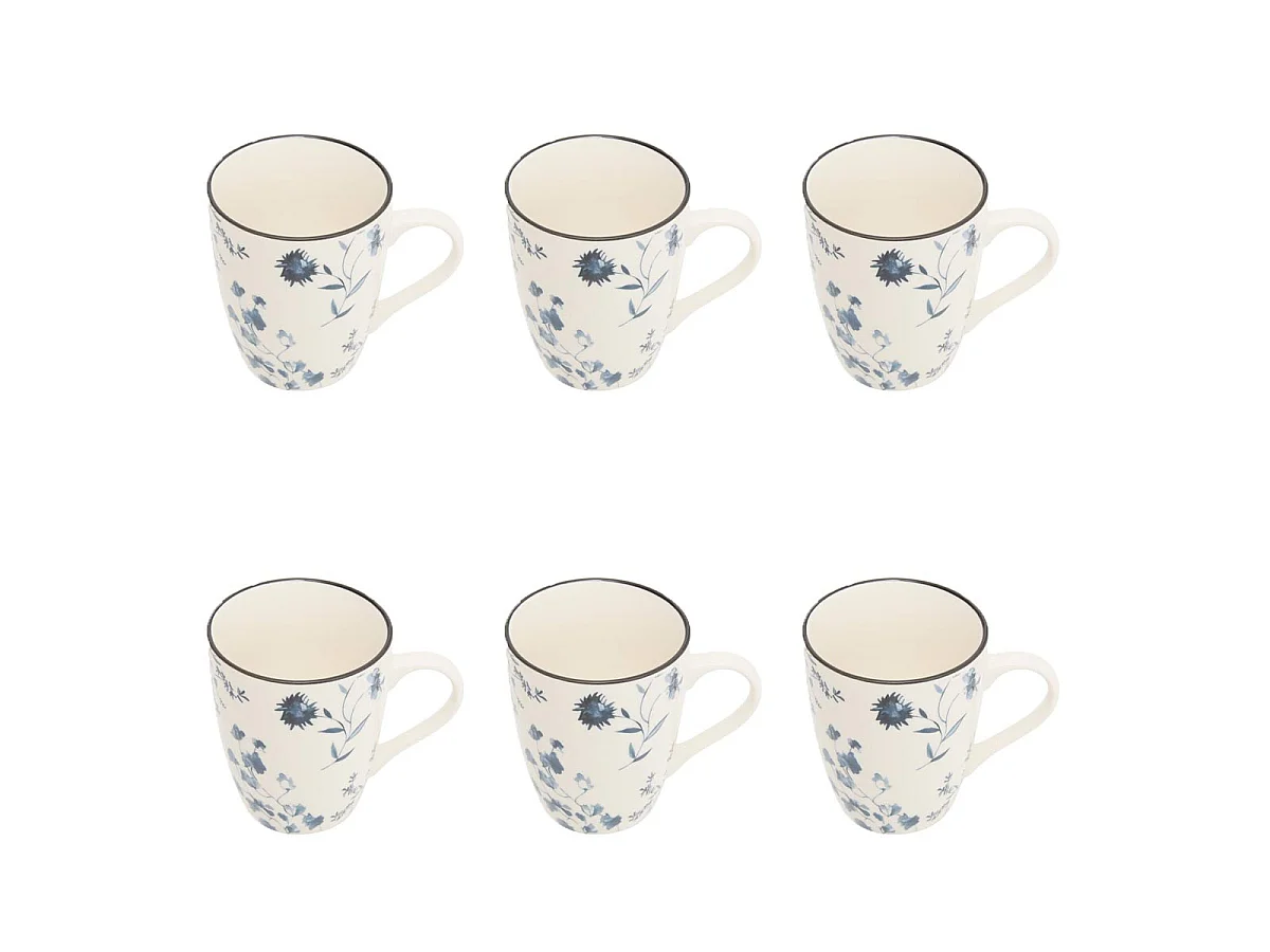 Lot de 6 Mugs en Porcelaine "Umami Fleur" 31cl Bleu