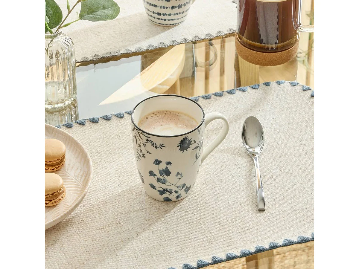 Lot de 6 Mugs en Porcelaine "Umami Fleur" 31cl Bleu