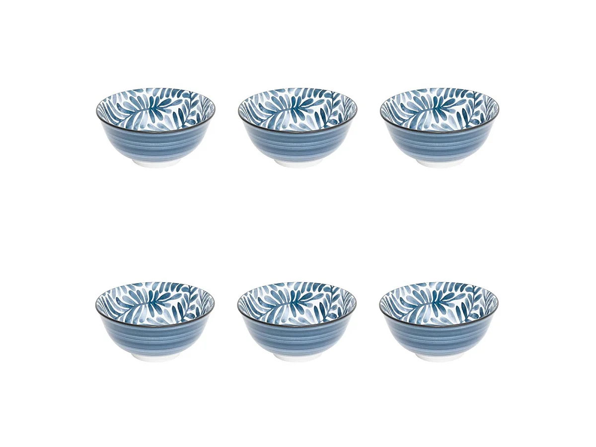 Lot de 6 Bols en Porcelaine "Umami Feuille" 15cm Bleu