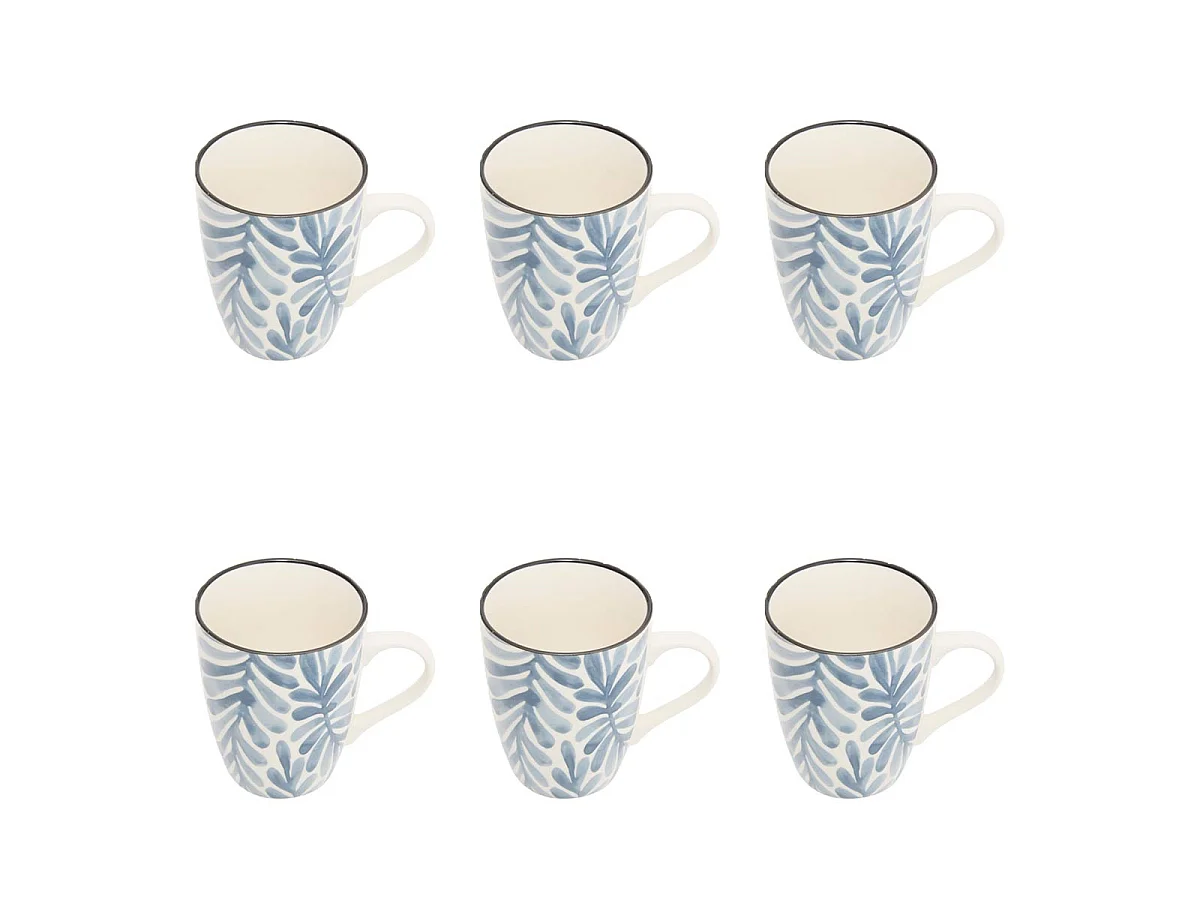 Lot de 6 Mugs en Porcelaine "Umami Feuille" 31cl Bleu