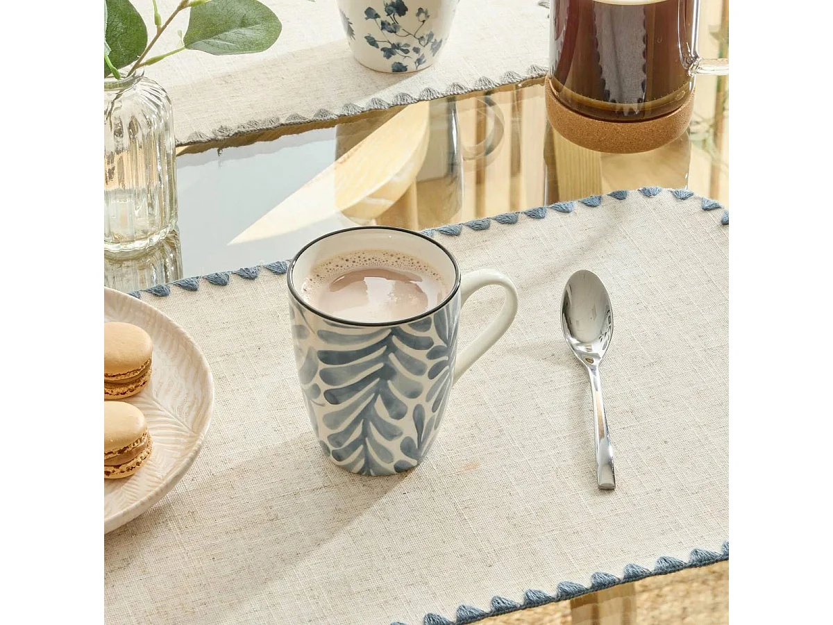 Lot de 6 Mugs en Porcelaine "Umami Feuille" 31cl Bleu