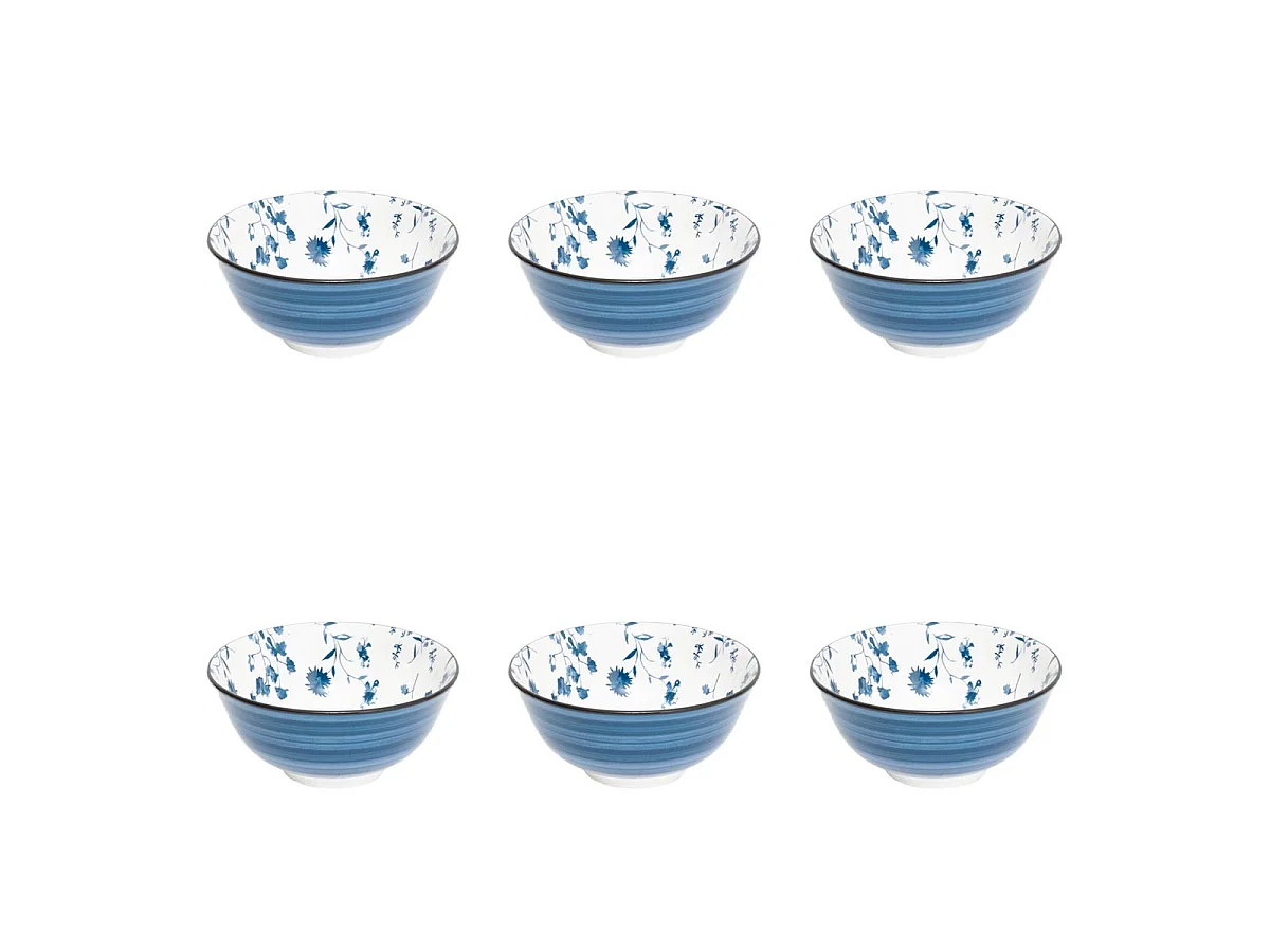 Lot de 6 Bols en Porcelaine "Umami Fleur" 15cm Bleu