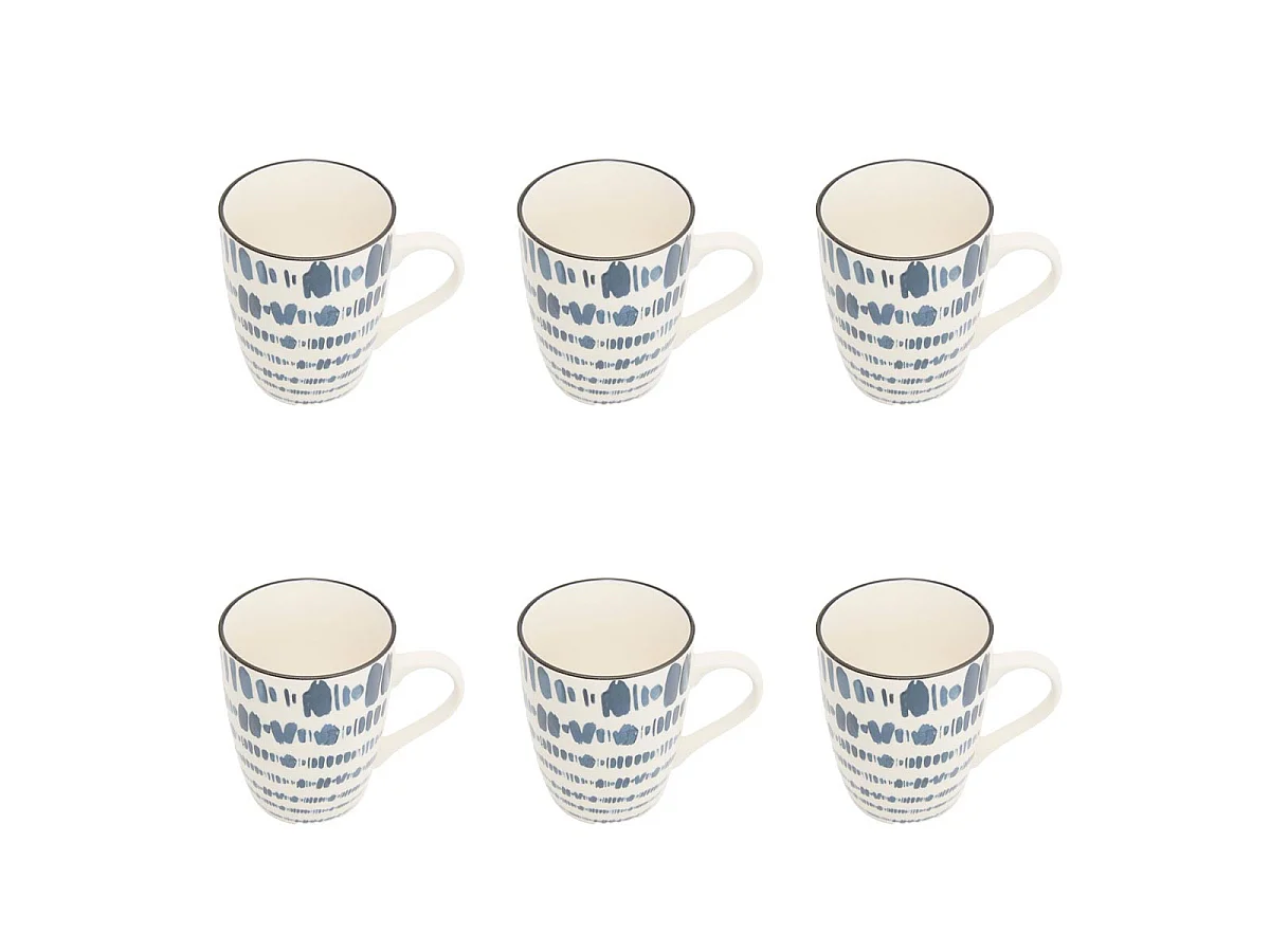 Lot de 6 Mugs en Porcelaine "Umami Rayon" 31cl Bleu