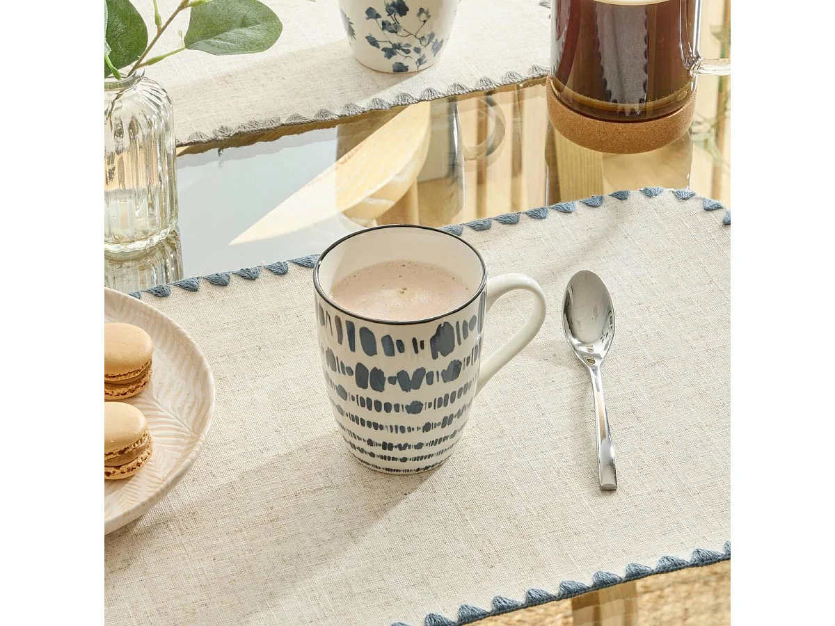 Lot de 6 Mugs en Porcelaine "Umami Rayon" 31cl Bleu