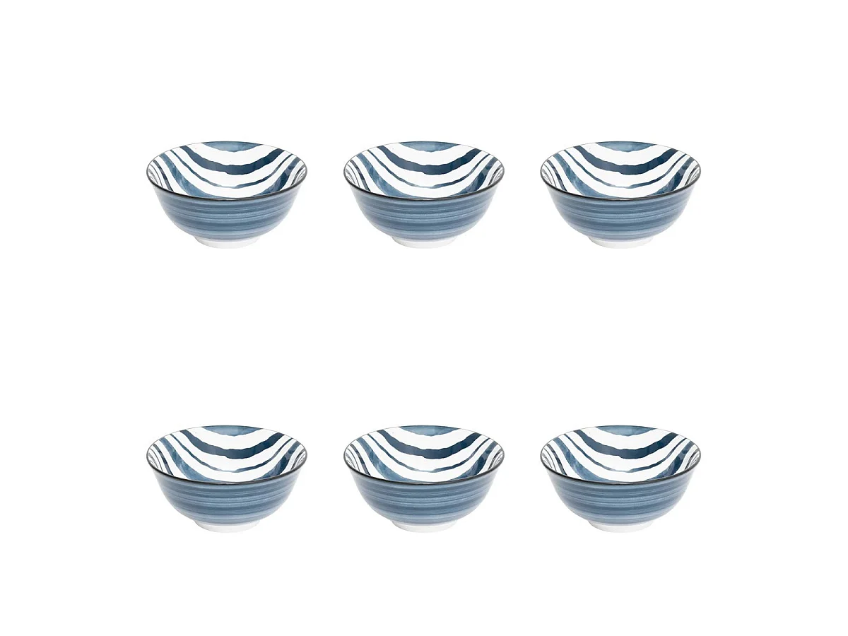 Lot de 6 Bols en Porcelaine "Umami Rayure" 15cm Bleu