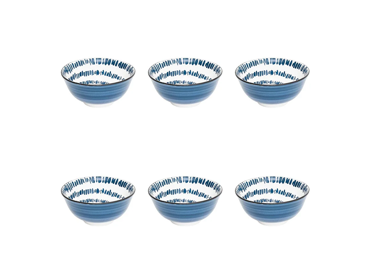 Lot de 6 Bols en Porcelaine "Umami Rayon" 15cm Bleu