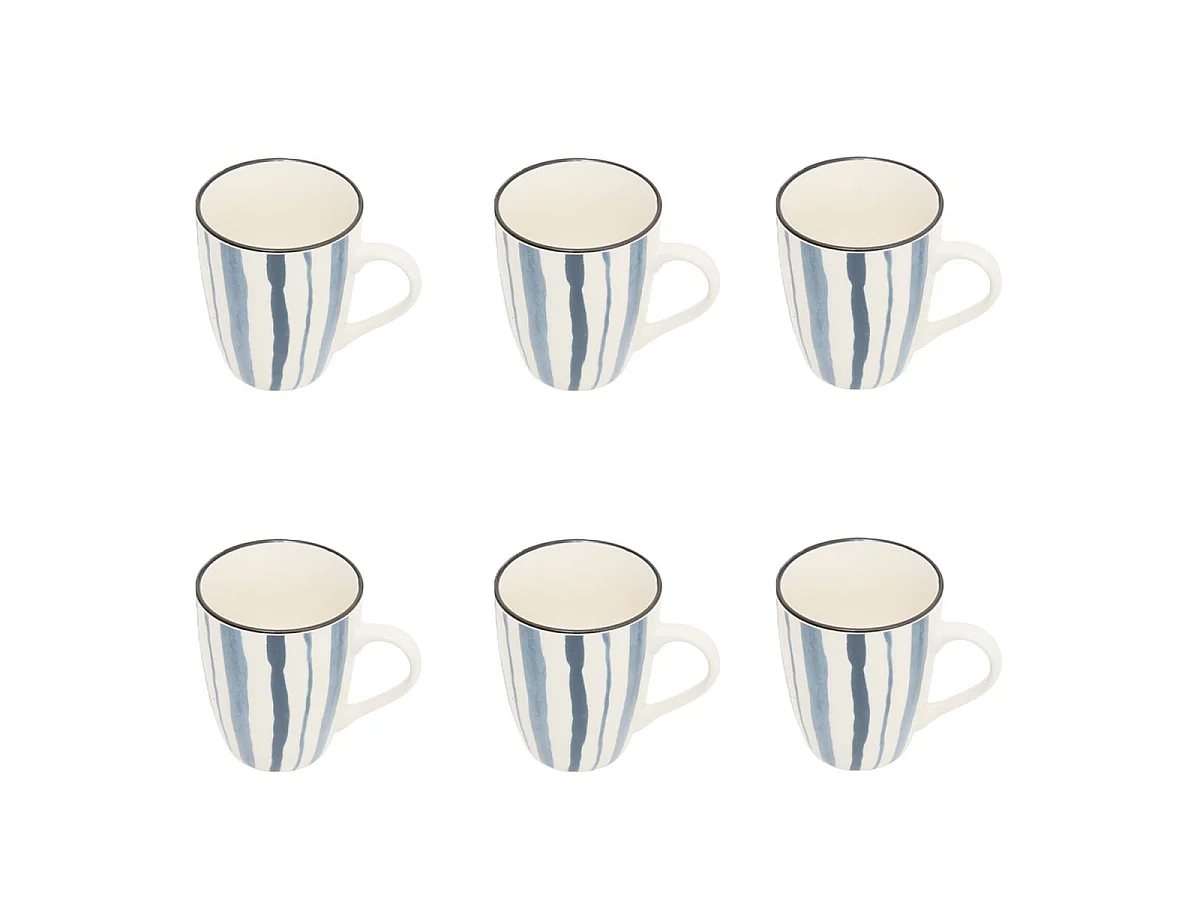 Lot de 6 Mugs en Porcelaine "Umami Rayure" 31cl Bleu