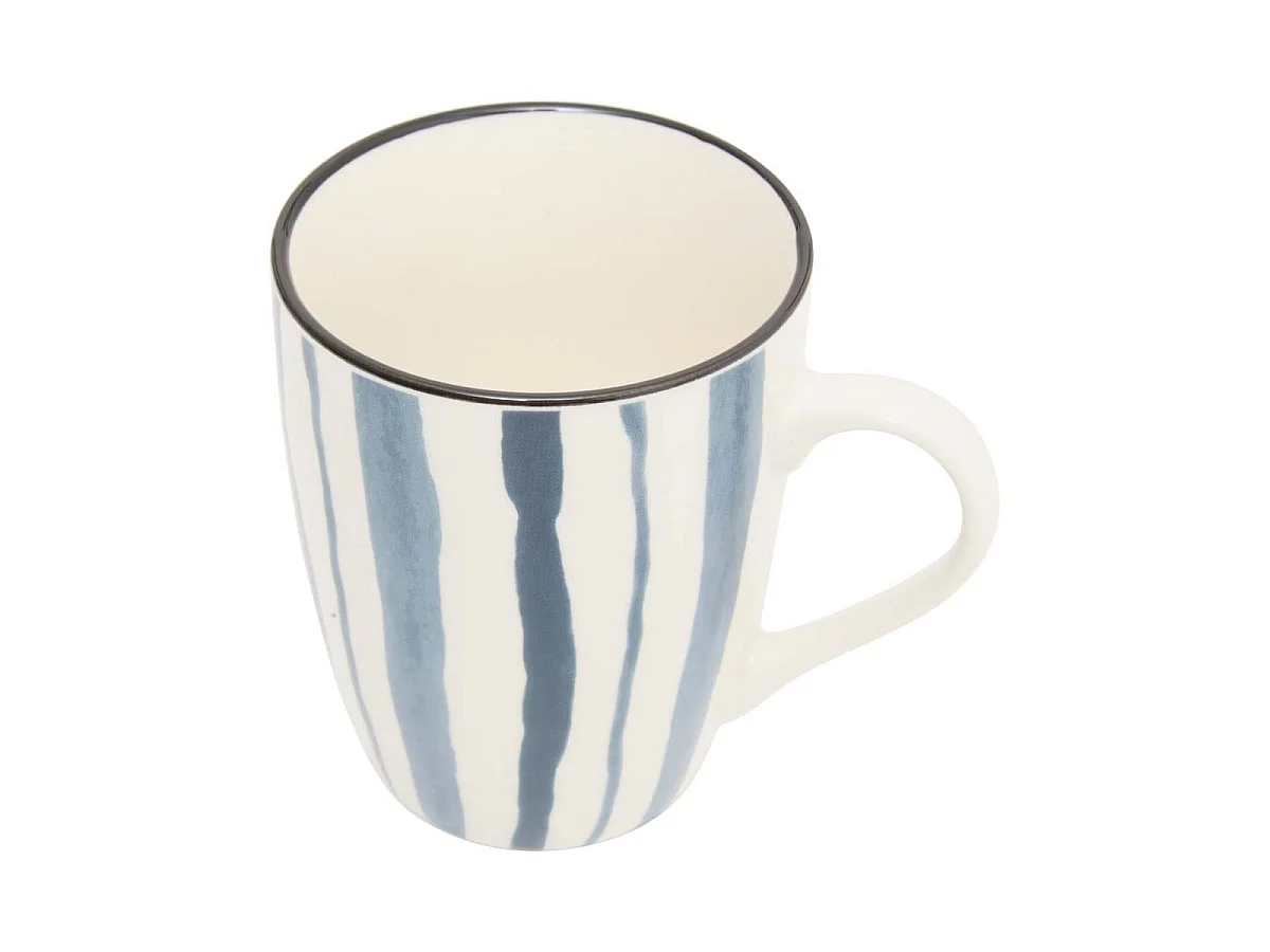 Lot de 6 Mugs en Porcelaine "Umami Rayure" 31cl Bleu