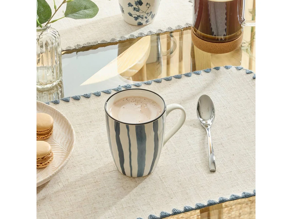 Lot de 6 Mugs en Porcelaine "Umami Rayure" 31cl Bleu