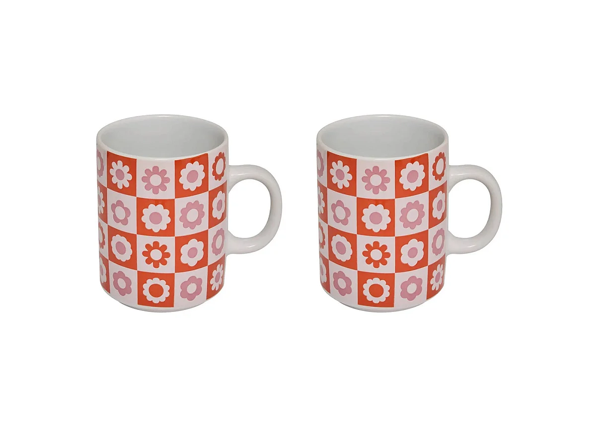 Coffret 2 Mugs en Porcelaine "Chachapop" 36cl Rose